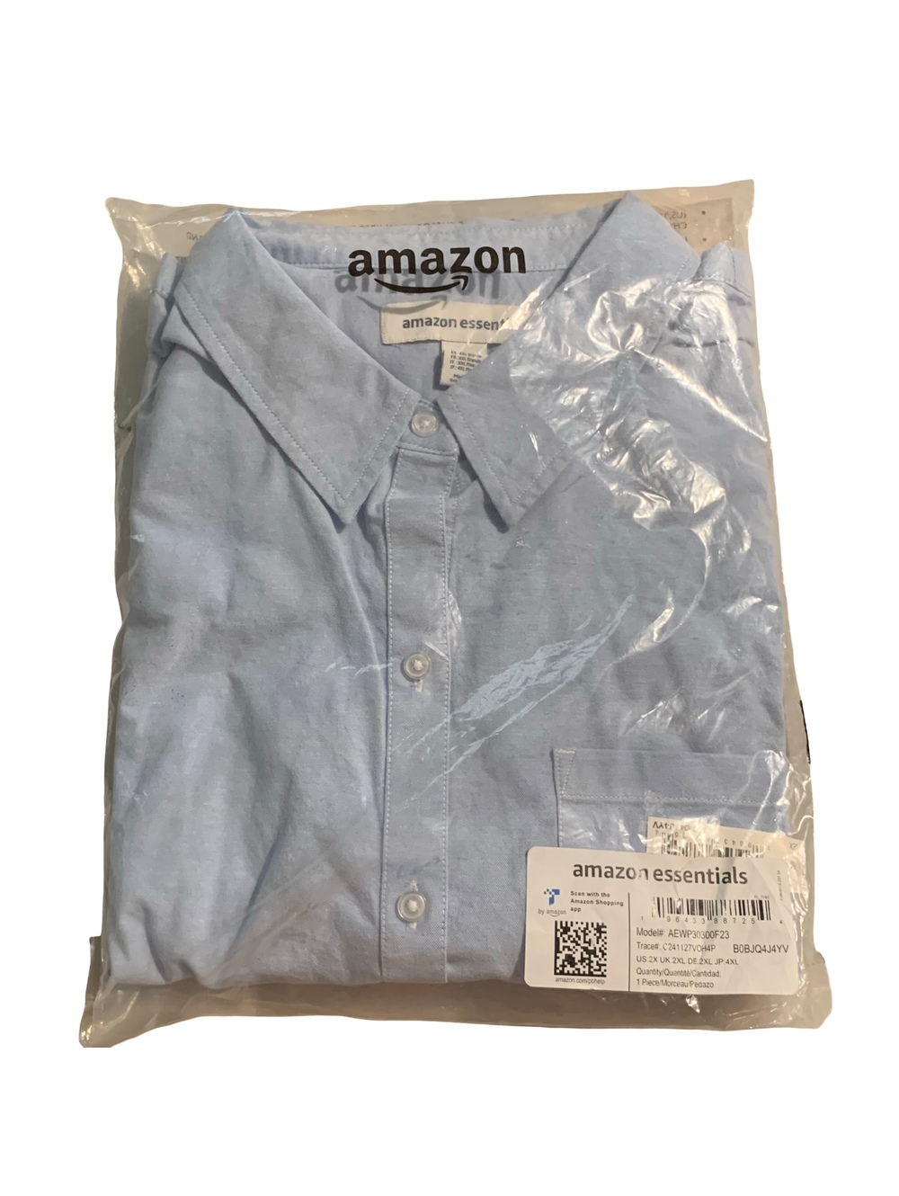Amazon Essentials Men's Classic Fit Button-Up Dress Shirt Light Blue XXL NEW